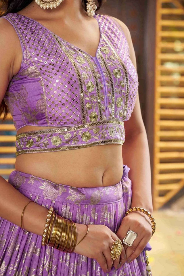 Lavender Banarasi Silk Lehenga