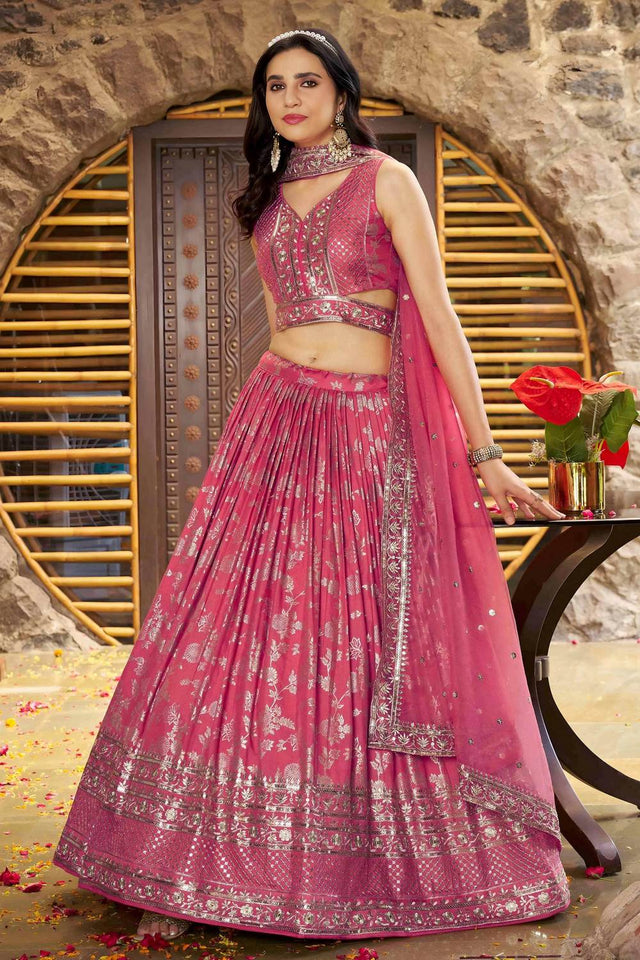 Peach Banarasi Silk Lehenga