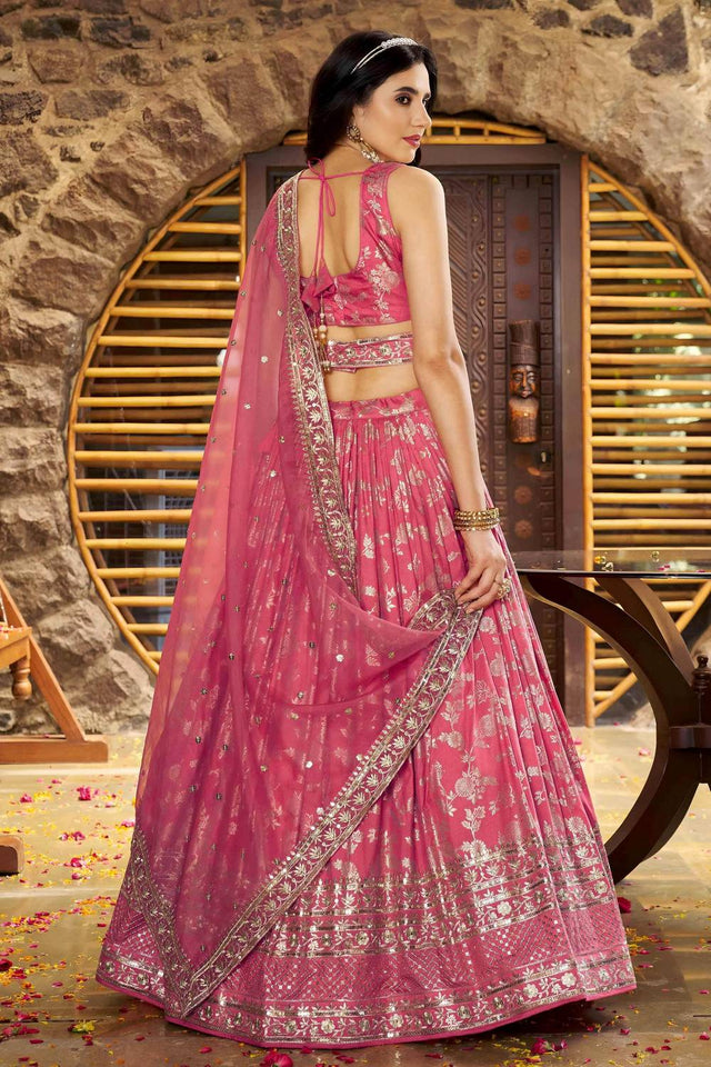 Peach Banarasi Silk Lehenga