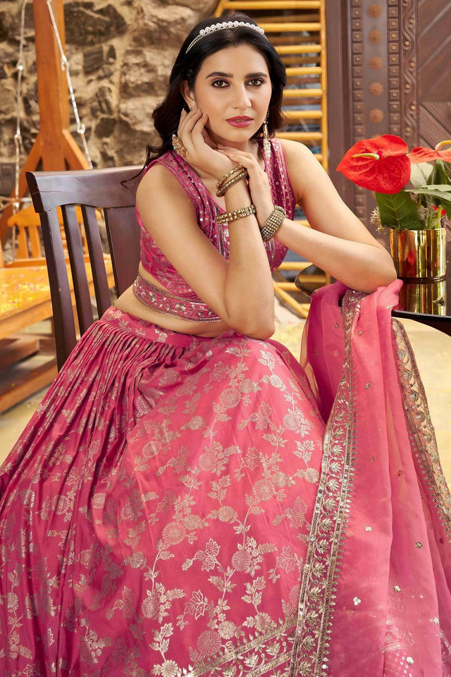 Peach Banarasi Silk Lehenga