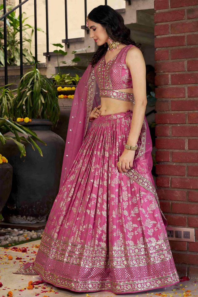 Pink Banarasi Silk Lehenga