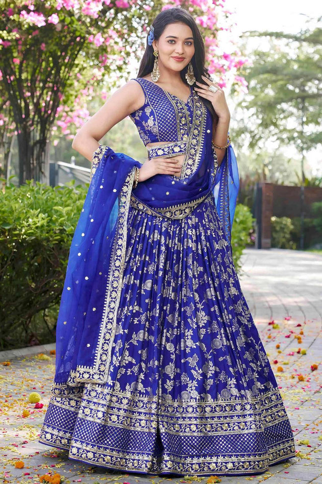 Blue Banarasi Silk Lehenga