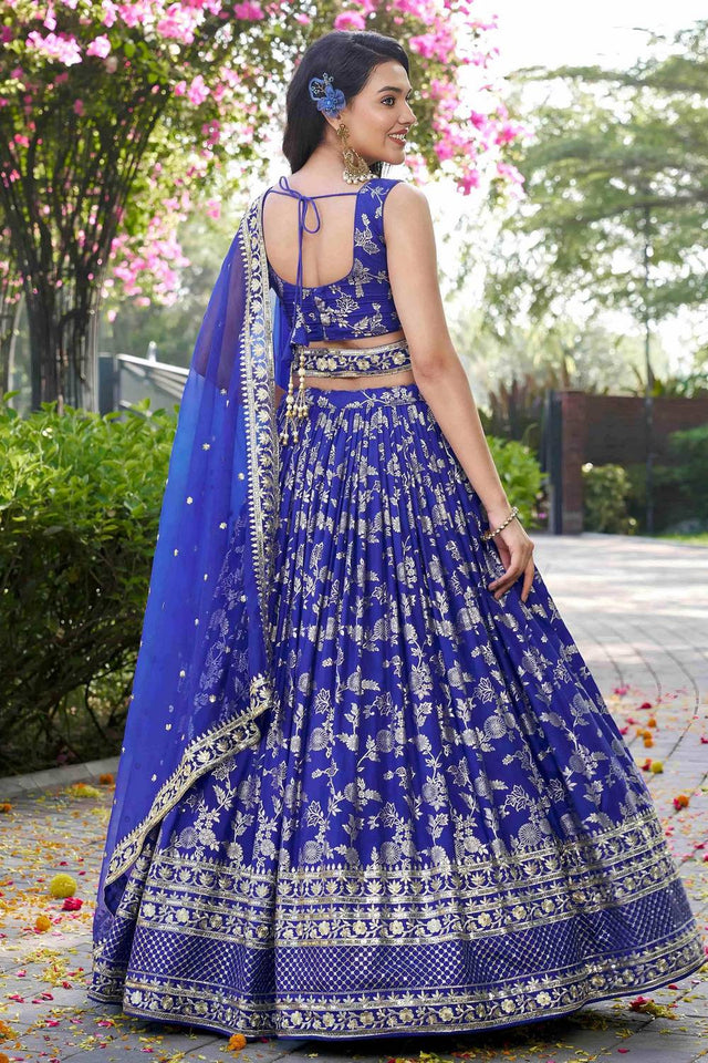 Blue Banarasi Silk Lehenga