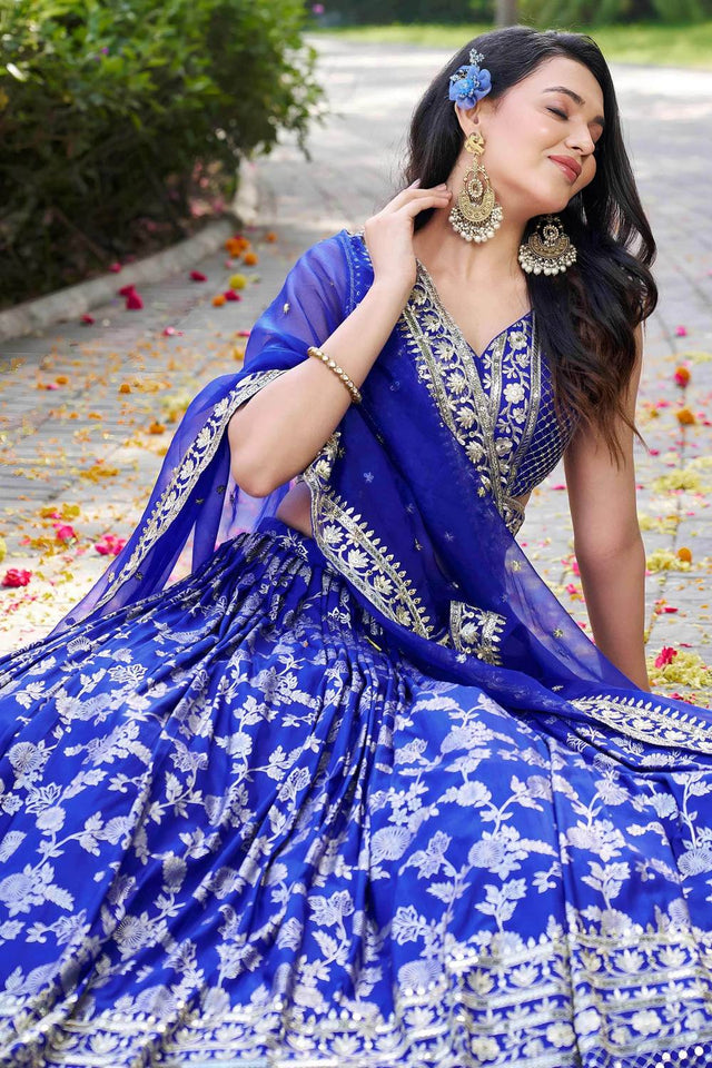 Blue Banarasi Silk Lehenga