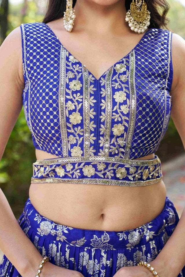 Blue Banarasi Silk Lehenga