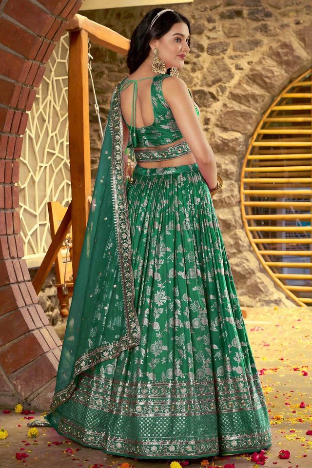 Green Banarasi Silk Lehenga