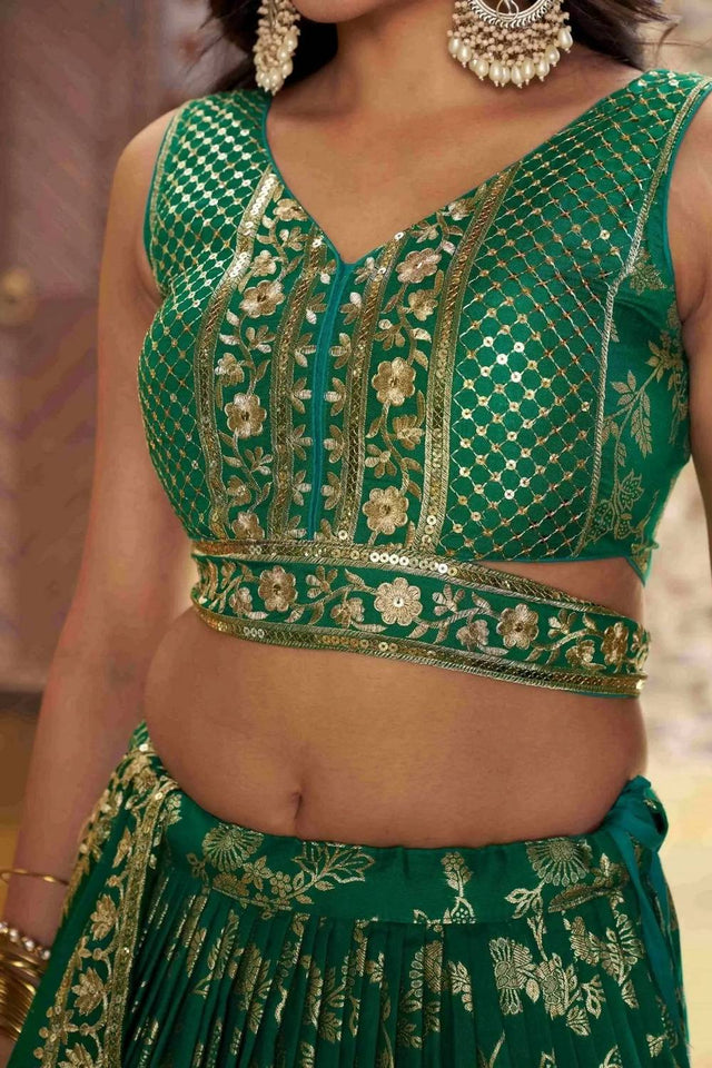Green Banarasi Silk Lehenga
