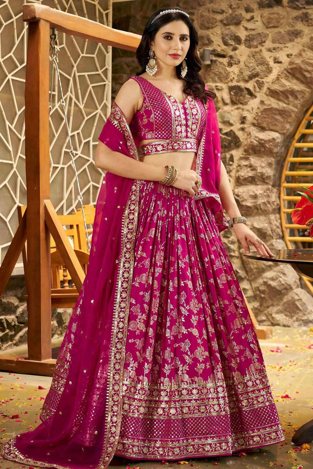Pink Banarasi Silk Lehenga