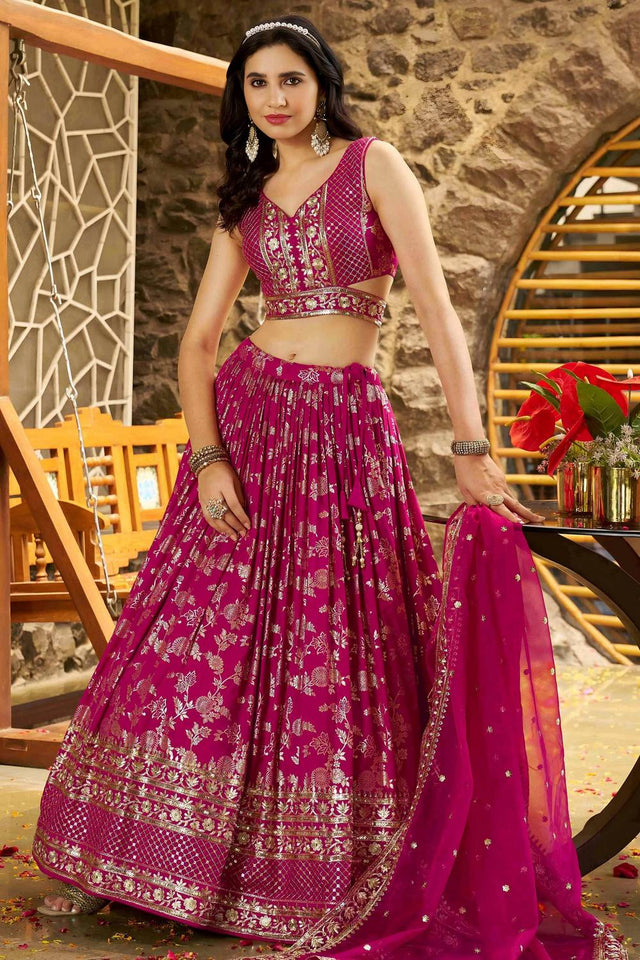 Pink Banarasi Silk Lehenga