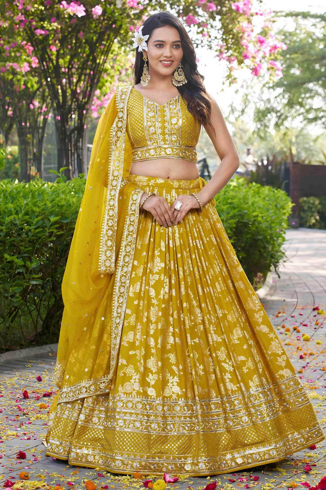 Yellow Banarasi Silk Lehenga