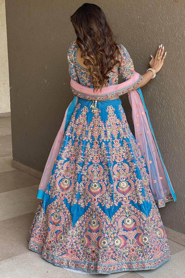 Blue Banarasi Velvet Lehenga