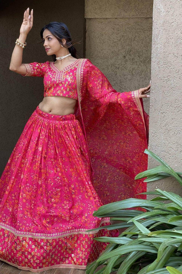 Pink Banarasi Organza Lehenga