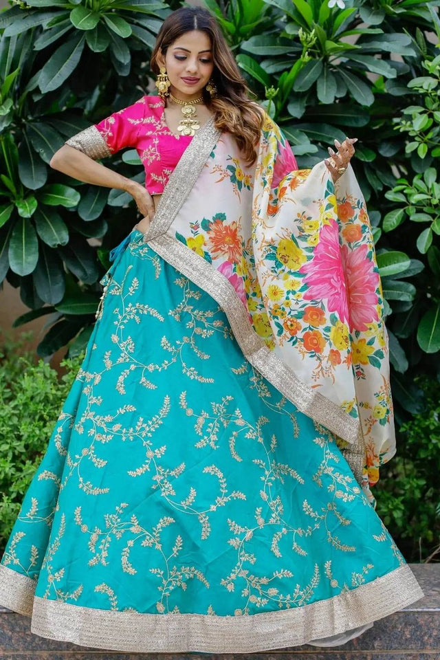 Green Banarasi Silk Lehenga