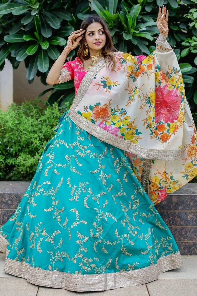 Green Banarasi Silk Lehenga