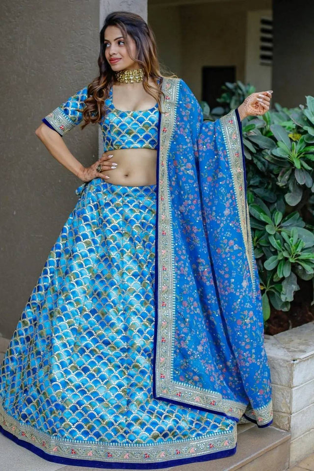 Blue Banarasi Silk Lehenga