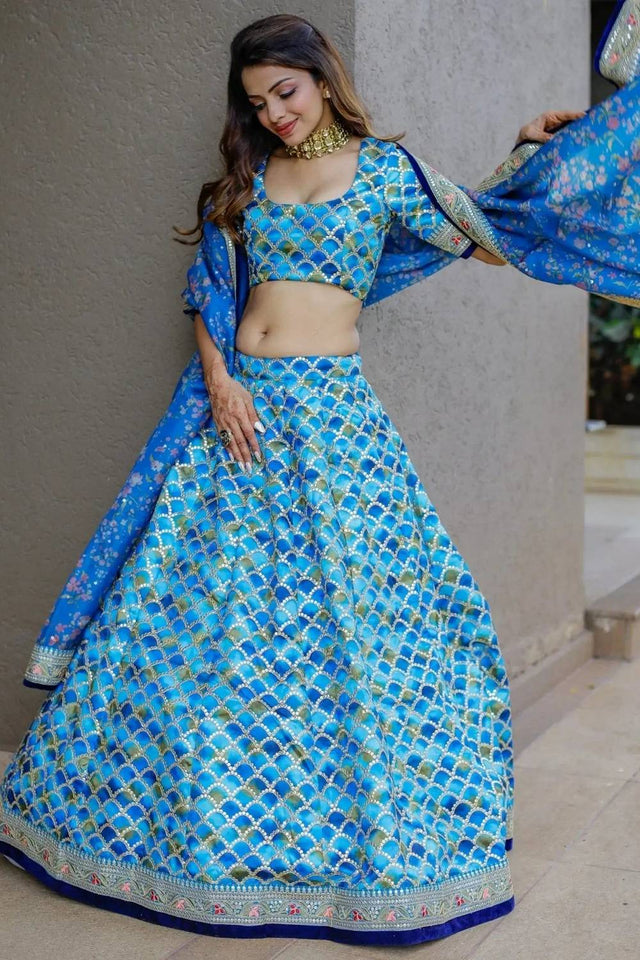 Blue Banarasi Silk Lehenga
