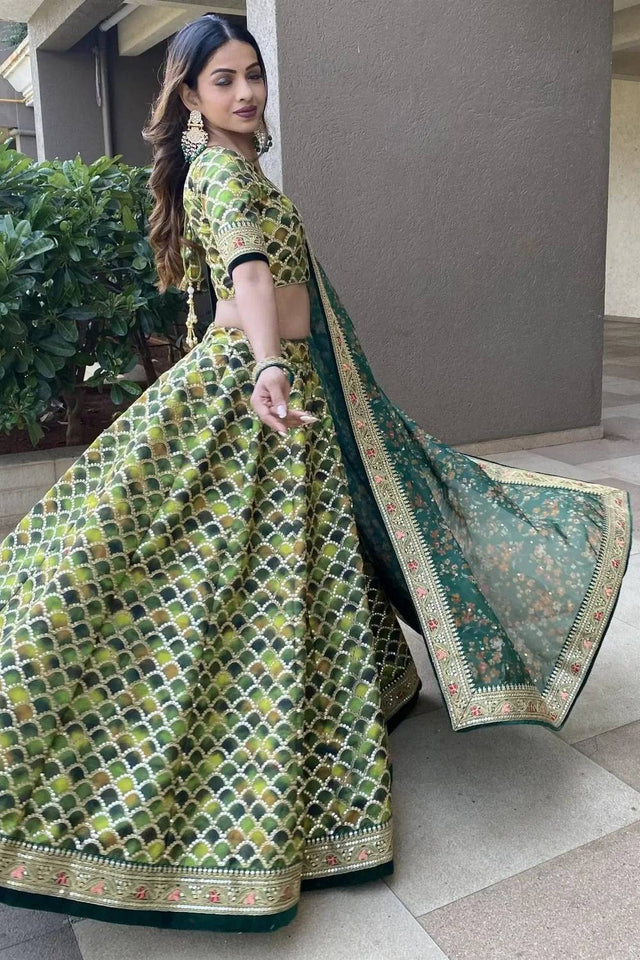 Green Banarasi Silk Lehenga