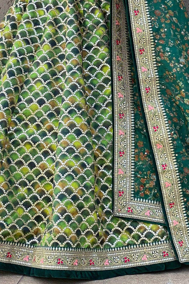 Green Banarasi Silk Lehenga