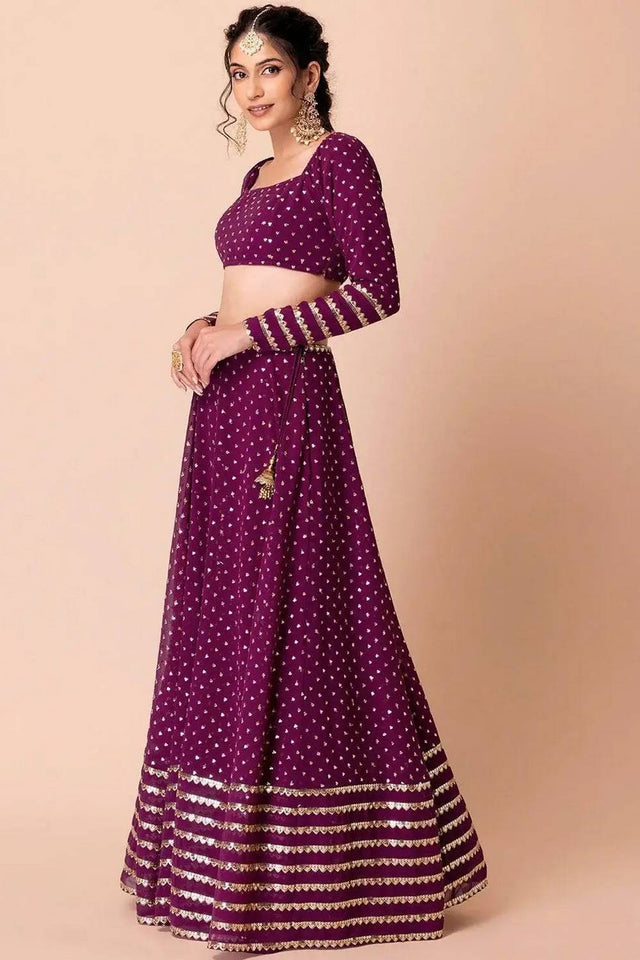 Violet Embroidered Georgette Lehenga