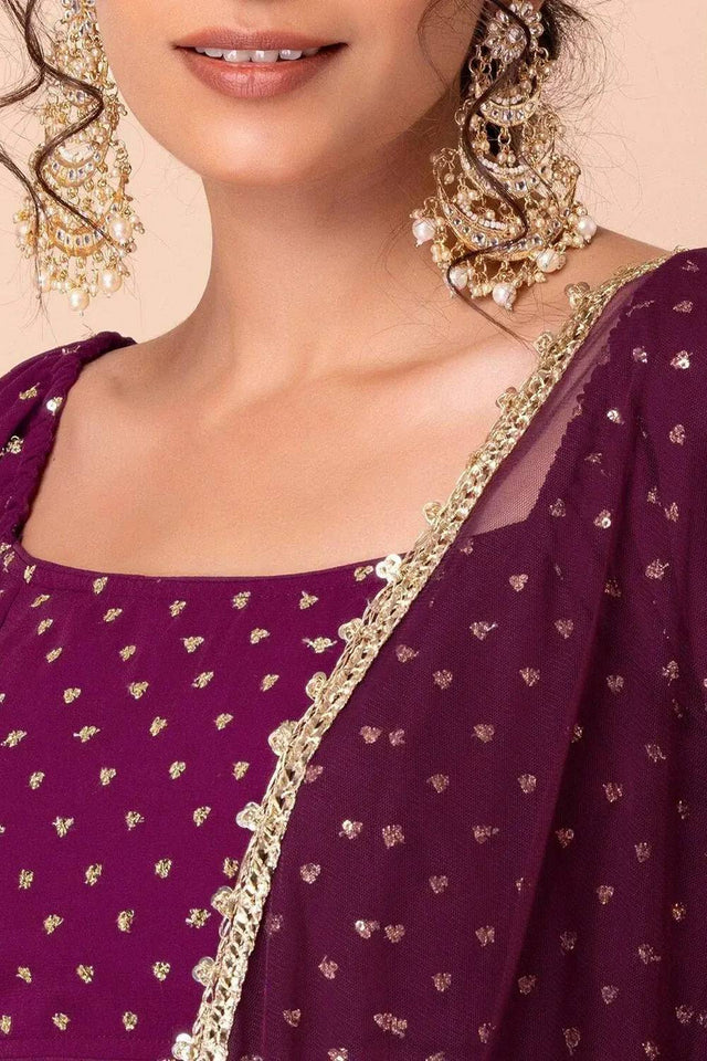 Violet Embroidered Georgette Lehenga