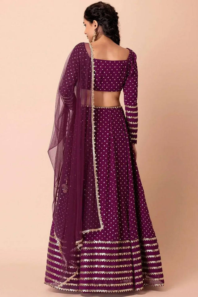 Violet Embroidered Georgette Lehenga