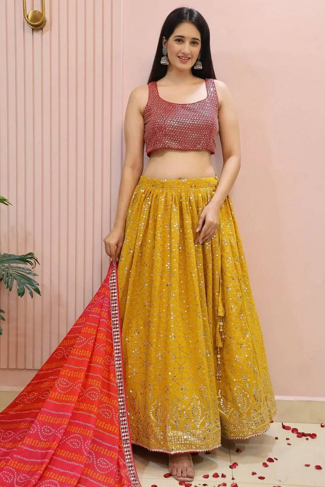 Yellow Sequin Georgette Lehenga