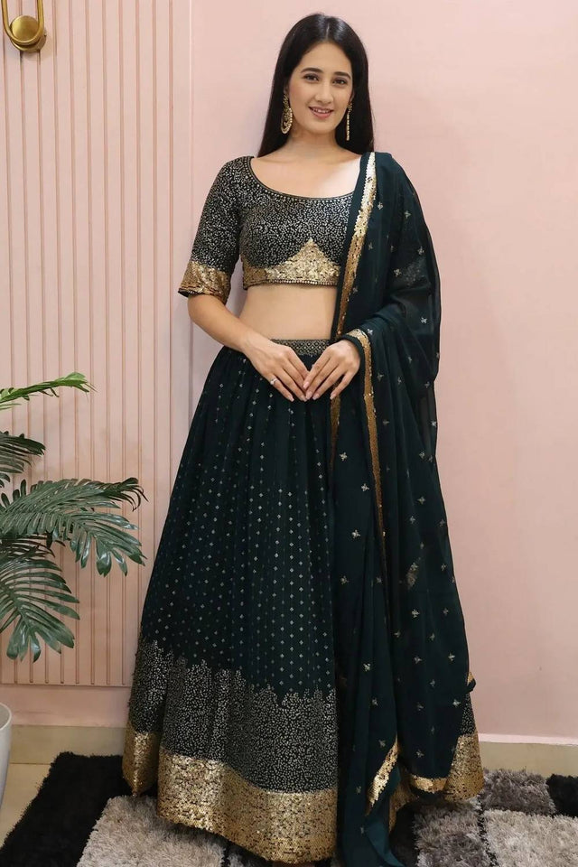 Green Sequin Georgette Lehenga
