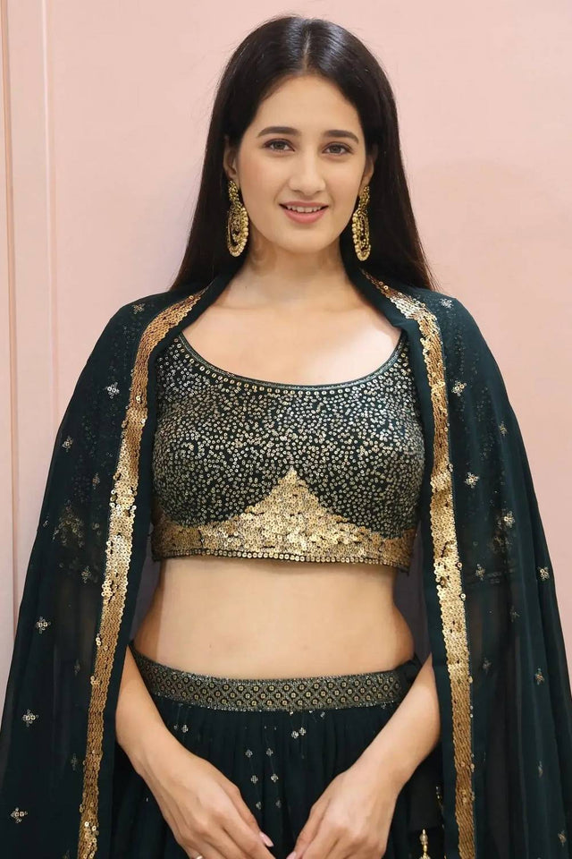 Green Sequin Georgette Lehenga