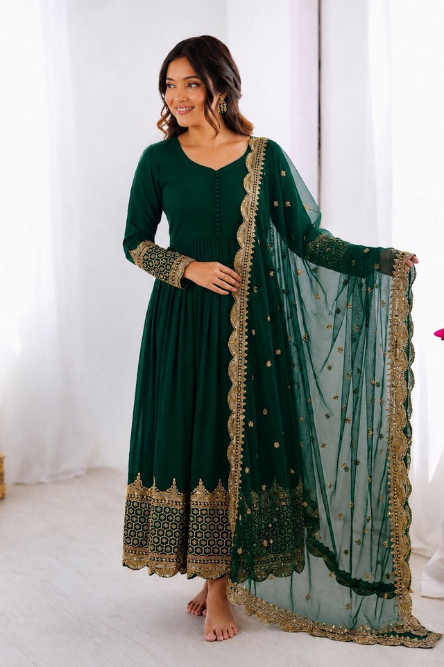Maroon Embroidered Georgette Gown (ZF-194-deep maroon)