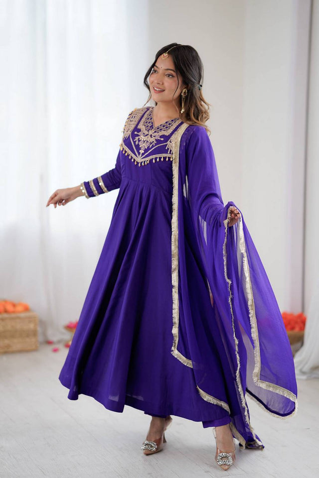 Blue Embroidered Silk Anarkali Suits