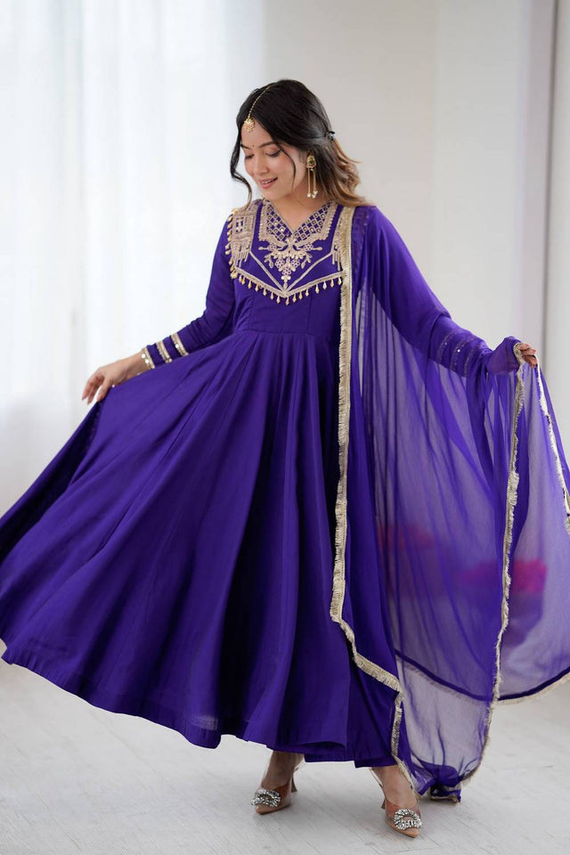 Blue Embroidered Silk Anarkali Suits
