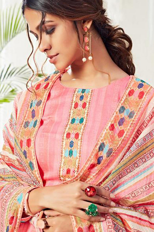 Peach Printed Cotton Kurti Pant Set