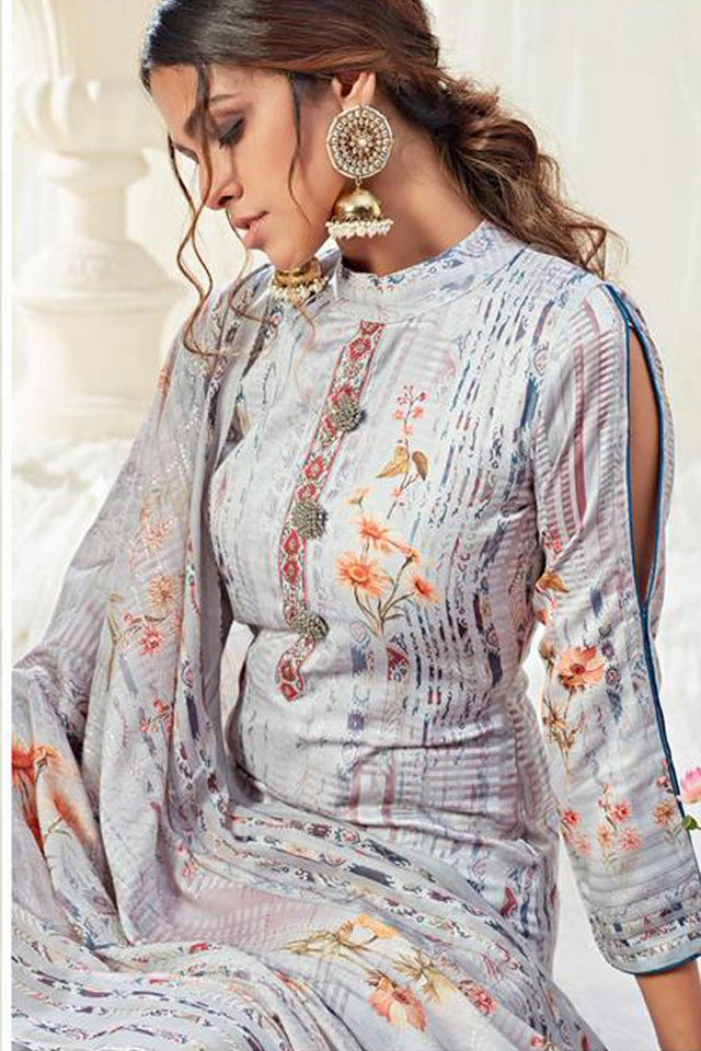 Blue Printed Cotton Kurti Pant Set