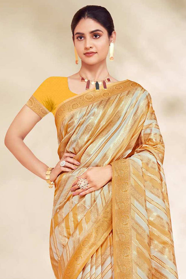 Yellow Cotton Woven Saree