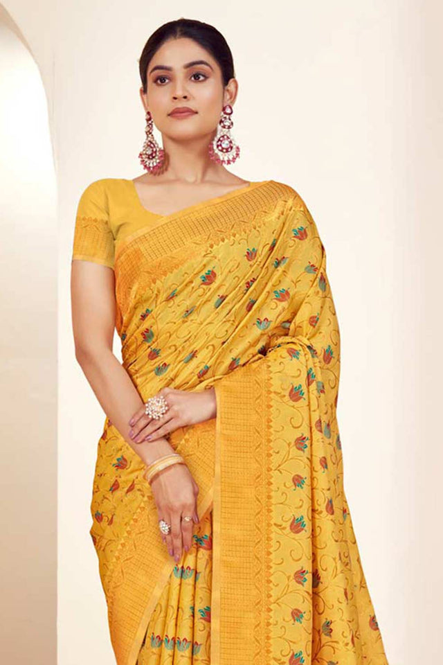 Yellow Banarasi Silk Woven Saree