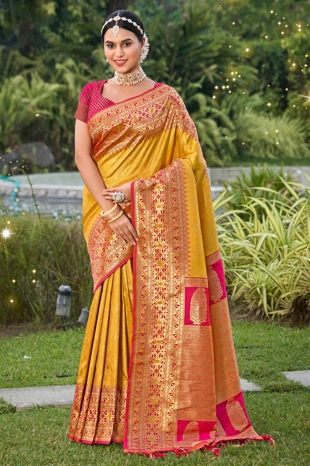 Yellow Kanjivaram Silk Woven Saree