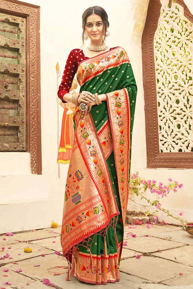 Green Paithani Silk Woven Saree