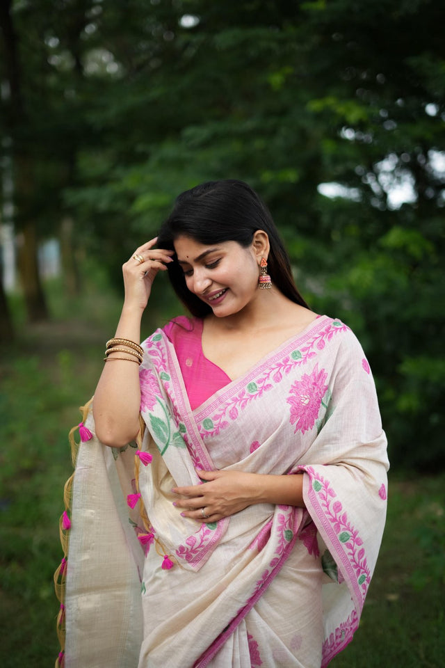 Multi Color Floral Woven Cotton Saree (Eth_SR_113)