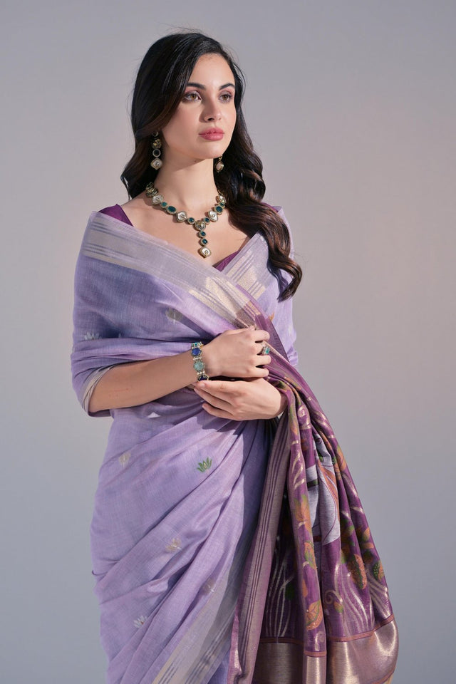 Lavender Woven cotton Saree (Eth_SR_134)