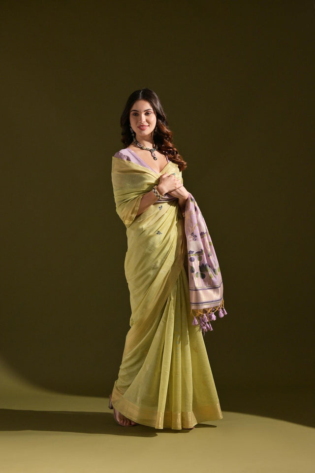 Yellow Woven cotton Saree (Eth_SR_140)