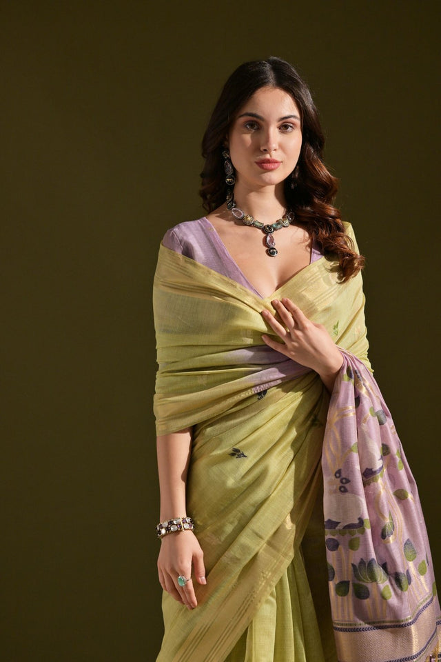 Yellow Woven cotton Saree (Eth_SR_140)