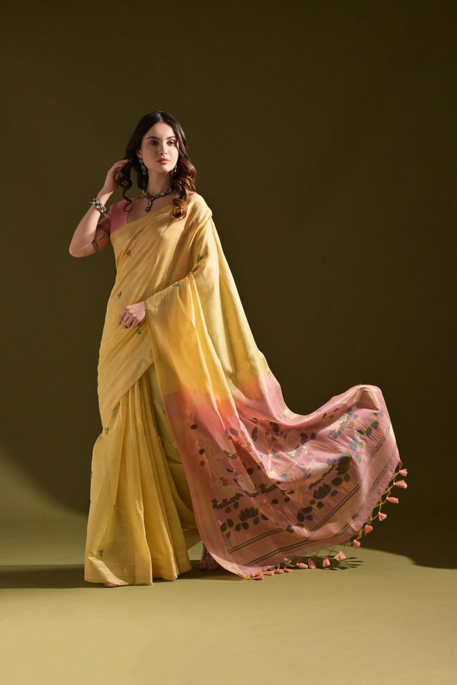 Yellow Woven cotton Saree (Eth_SR_141)