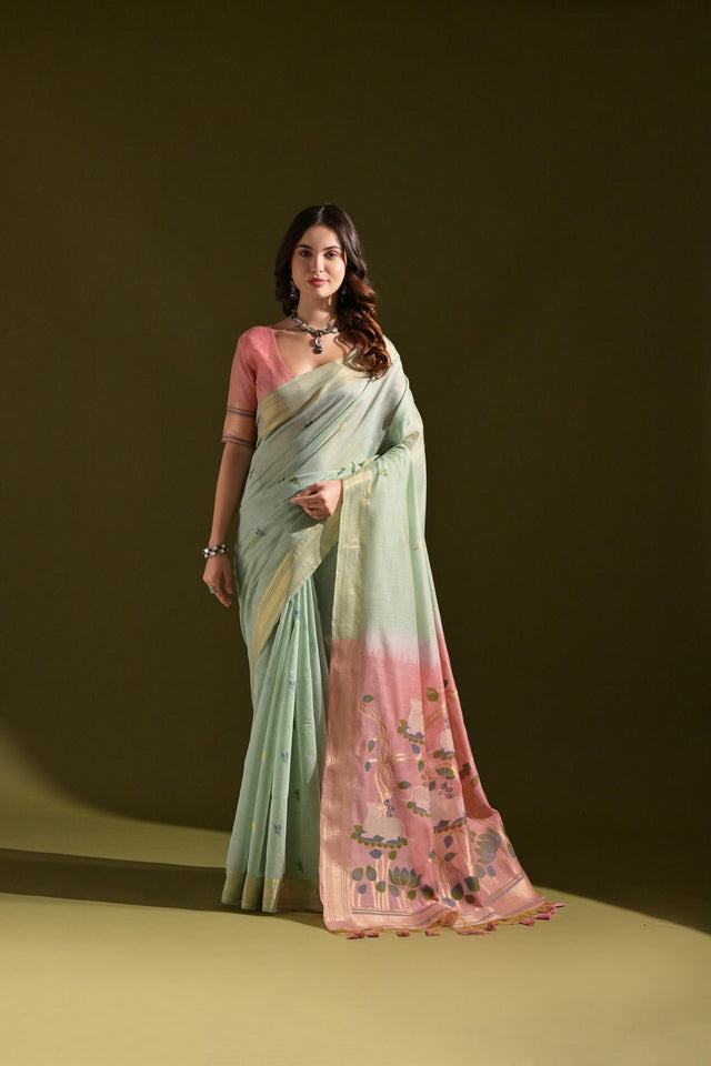 Pink Woven cotton Saree (Eth_SR_142)