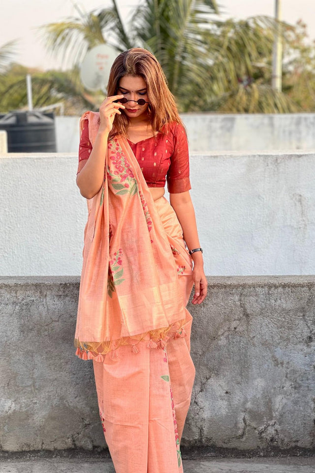 Peach Woven Art Silk Saree (Eth_SR_162)
