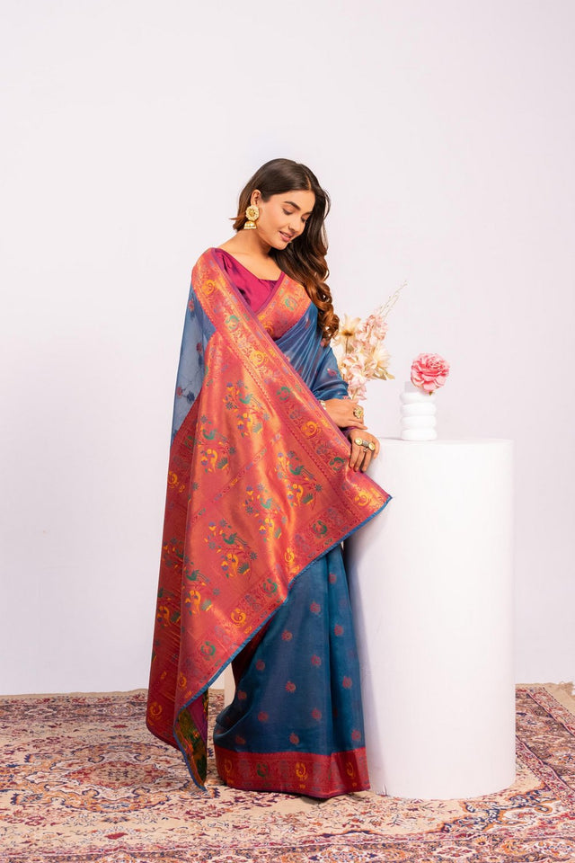 Turquoise Woven Art Silk Saree (Eth_SR_180)