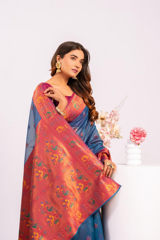Turquoise Woven Art Silk Saree (Eth_SR_180)