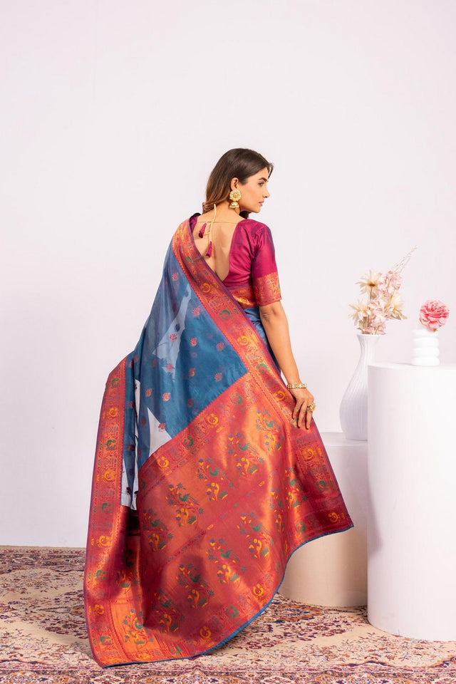 Turquoise Woven Art Silk Saree (Eth_SR_180)