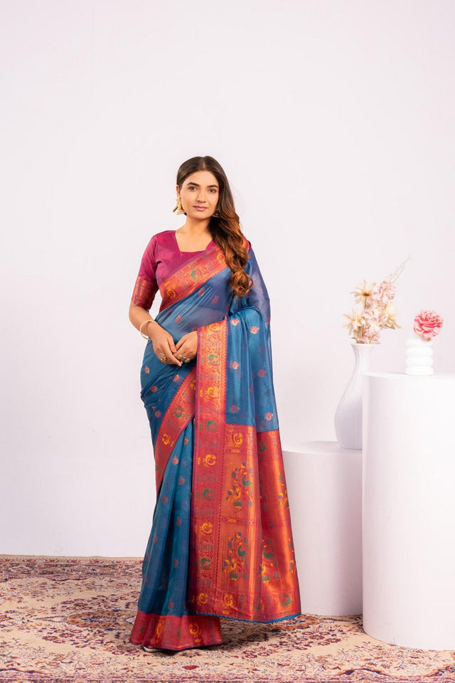 Turquoise Woven Art Silk Saree (Eth_SR_180)