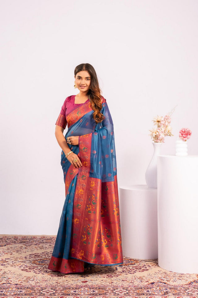 Turquoise Woven Art Silk Saree (Eth_SR_180)