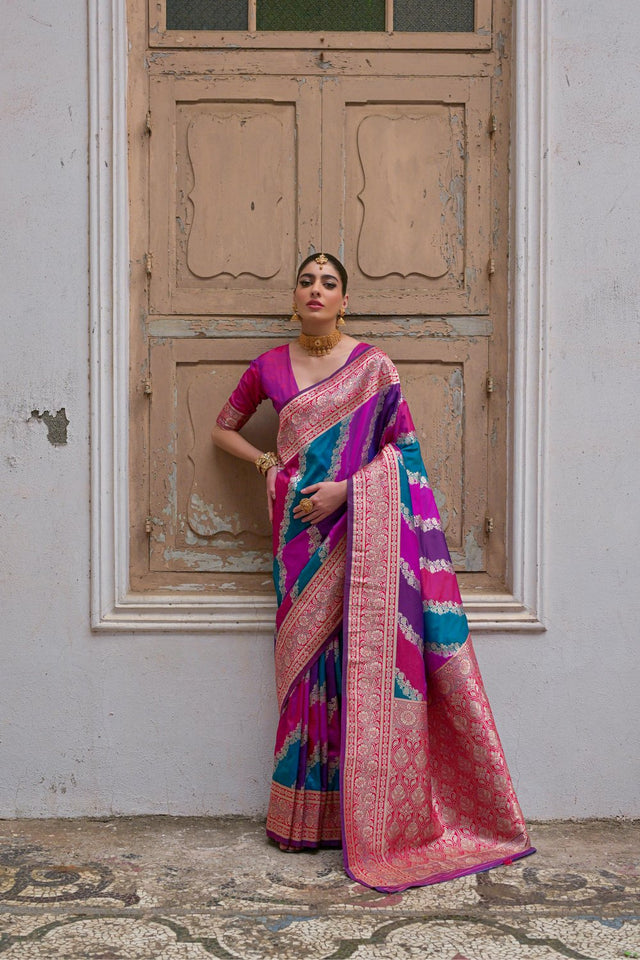 Pink Floral Woven Art Silk Saree (Eth_SR_230)